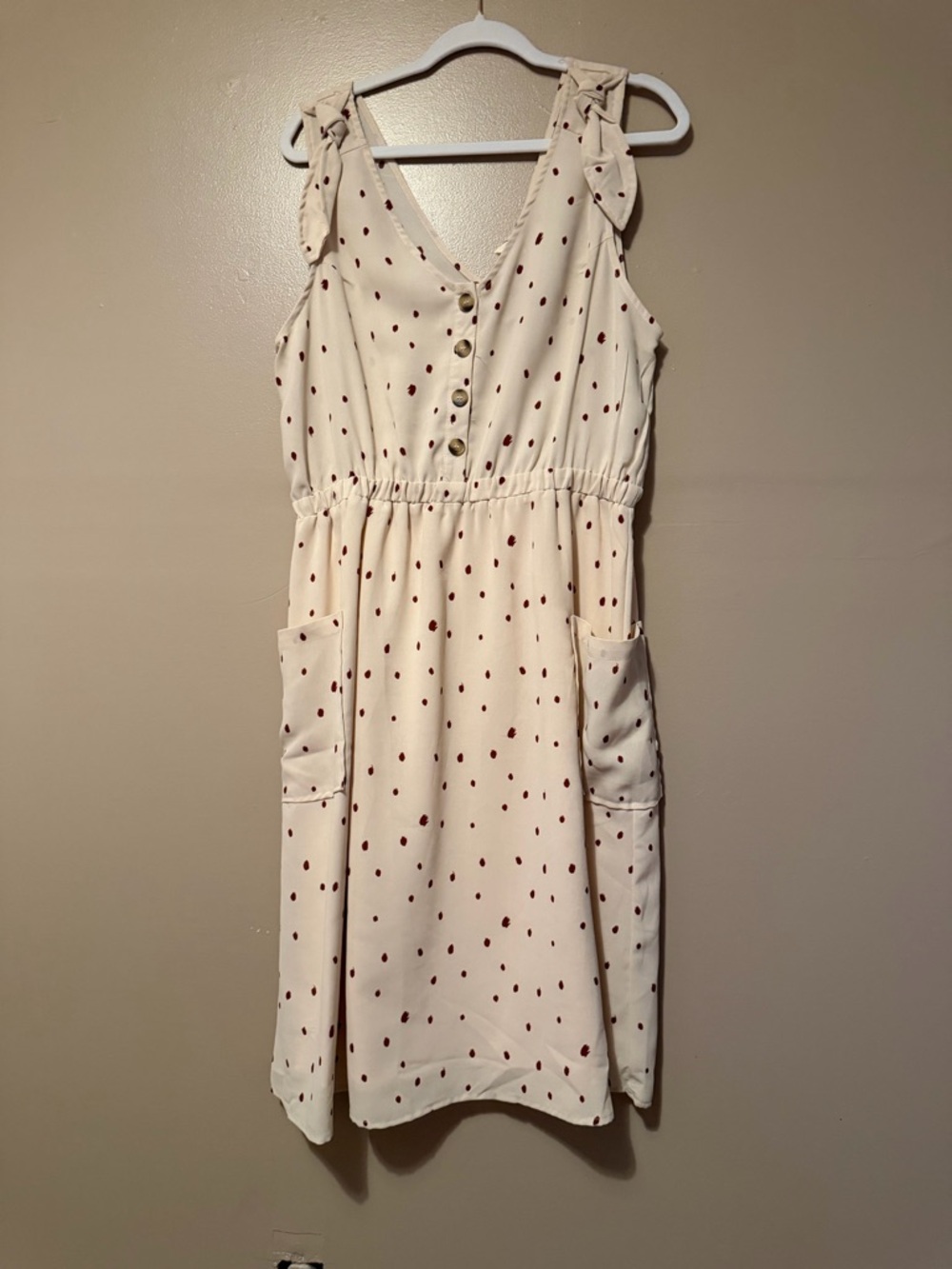 Girls Cream Polka Dot Tie-Shoulder Dress